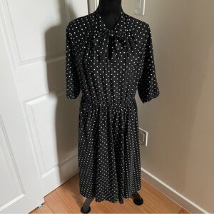 Ms Lea Casuals Vintage Black White Polka Dot 3/4 Sleeve Midi Dress EUC Size 14
